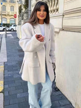 Aurohaya Oversized Buttoned Blazer with Pockets Women’s Polo-Collar Long-Sleeve Casual Jacket